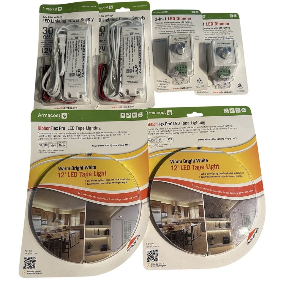 LED Tape Lighting 12', LED Power Supply, 2 in 1 LED Dimmer TWO PKG of EACH READ